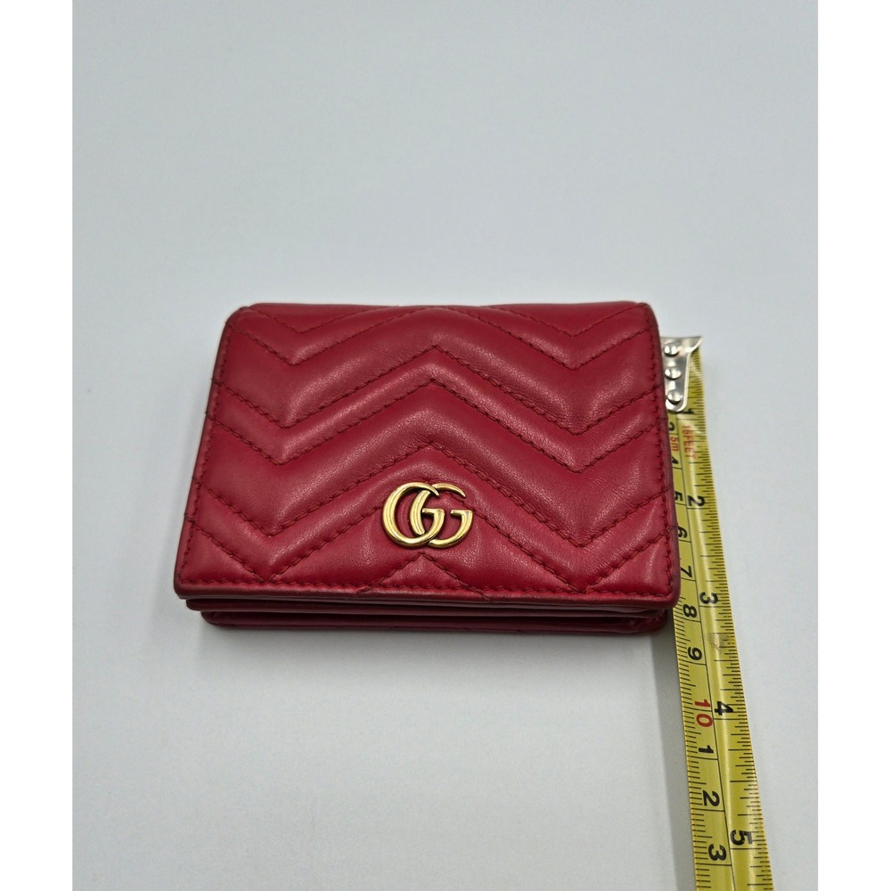 Gucci Marmont Red Leather Card Case Wallet Chevron Bifold Authentic - Picture 8 of 12